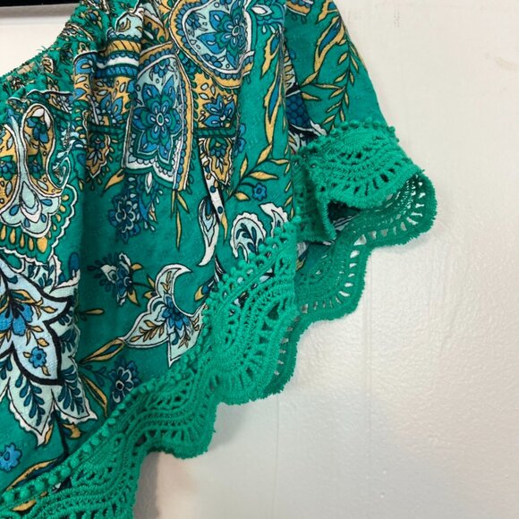 Aveology High Low Maxi Dress Green Floral Tassel Drawstring Ruffle 20 2X - Picture 5 of 6